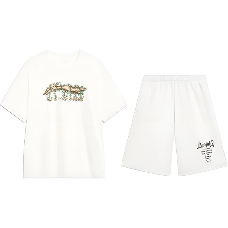 

Li-Ning Trendy Comfortable Versatile Round Neck Pullover Short Sleeve T-Shirt Casual Sports Set Unisex Tops AHSU973-1+AKST593-7 XXL