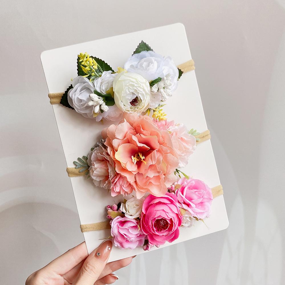 3/4Pcs/set Cute Artificial Flower Baby Headband Newborn Elastic Nylon Hair Bands Toddler Hairbands Headwear Kid Accessories Gift