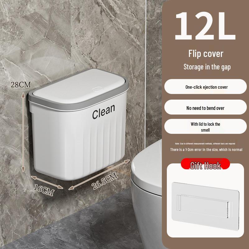 Wall-Mounted Multi-Purpose Trash Can with Lid - Space-Saving Design for Kitchen or Bathroom