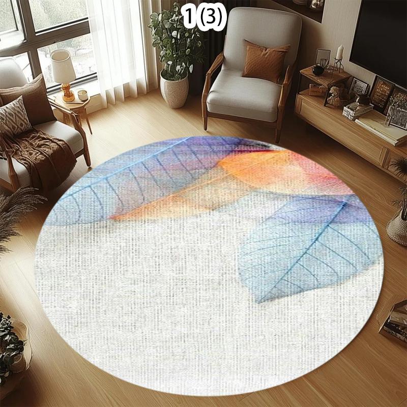 Warm Leaf Circular Carpet Gradient Leaf Home Decor Floor Mat Living Room Bedroom Entrance Non Slip Door Mat