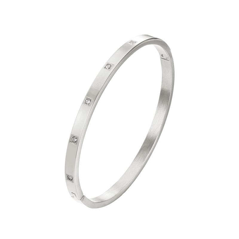 Titanium Steel Women s Bracelet with Inlaid Square Diamond - Minimalist Style for Couples