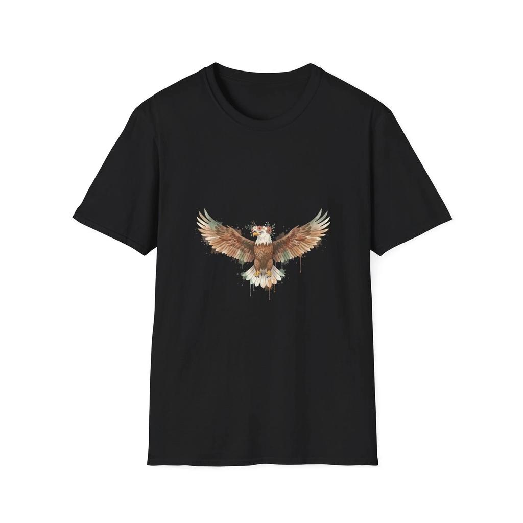 Eagle Floral Crown Watercolor Boho Black Tee Nature Aesthetic T-Shirt