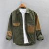 Men's Daily Sleeve Patch Washed Grain Woven Cotton Long Sleeve Shirt  Tooling Retro Trend Youth Thin Coat