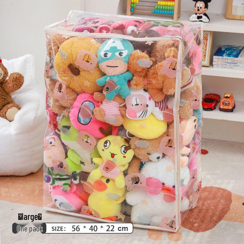 Plush Toy Organizer: Large Capacity Dustproof Zipper Bag with Transparent Design