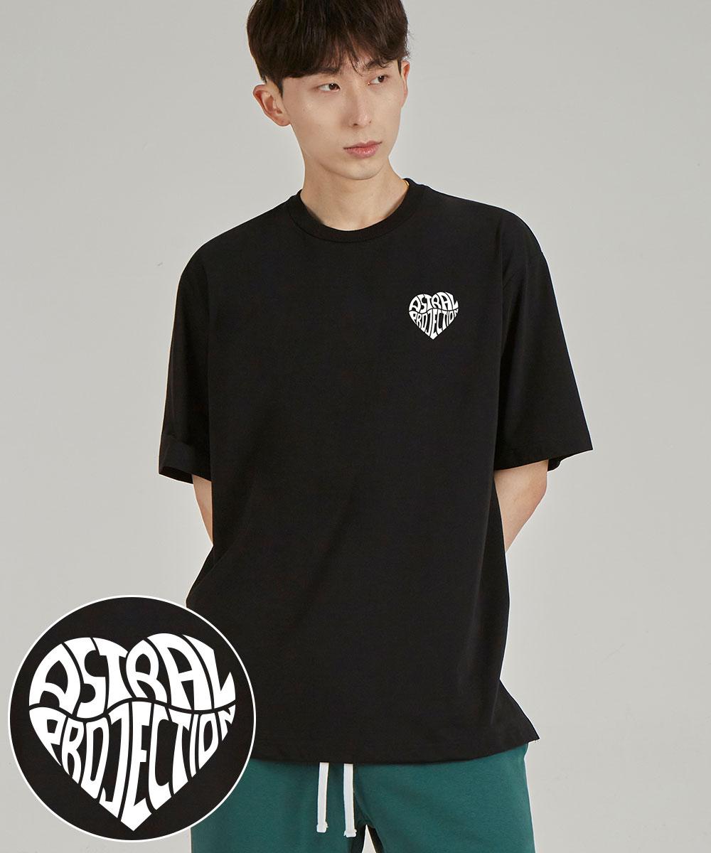 Astral Projection Mini Heart Logo Round Neck 40-Count Double-Weave Cotton Short Sleeve T-Shirt_Black M