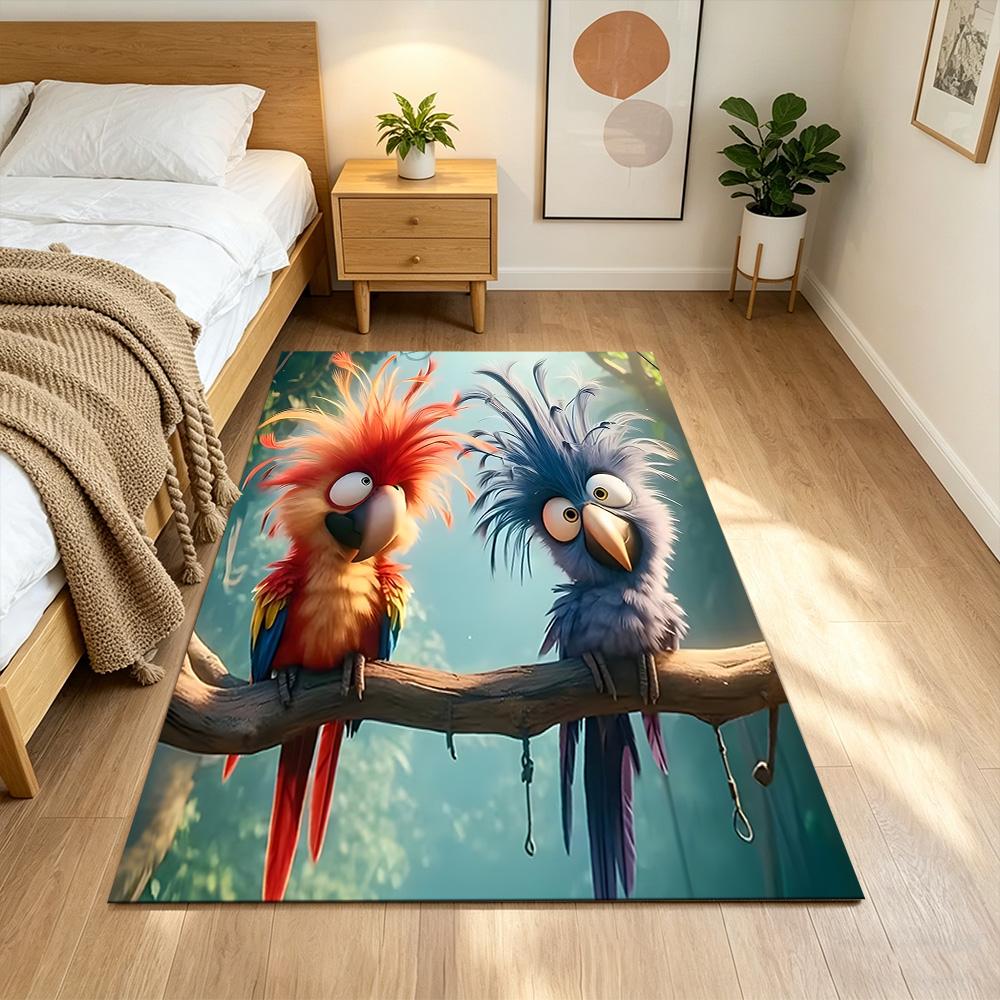 Tropical Parrots And Flowers Non-Slip Home Carpet Design for Office Decor Living Room Bedroom Gift