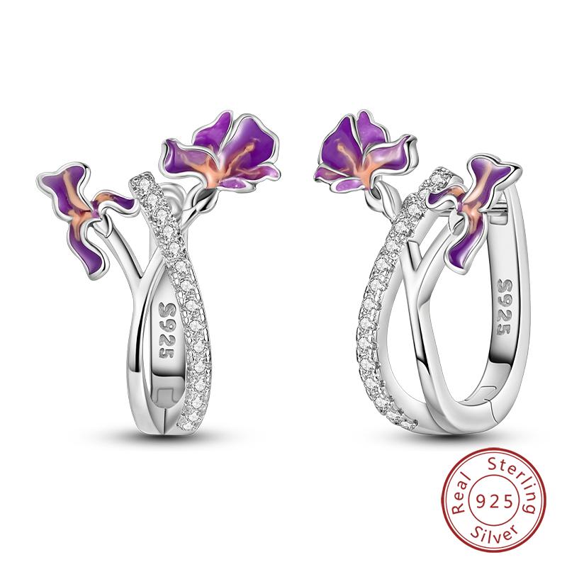 925 Sterling Silver Trendy Colored Tulip Earrings For Women Cubic Zircon Butterfly Double Hoop Earrings Fine Engagement Jewelry
