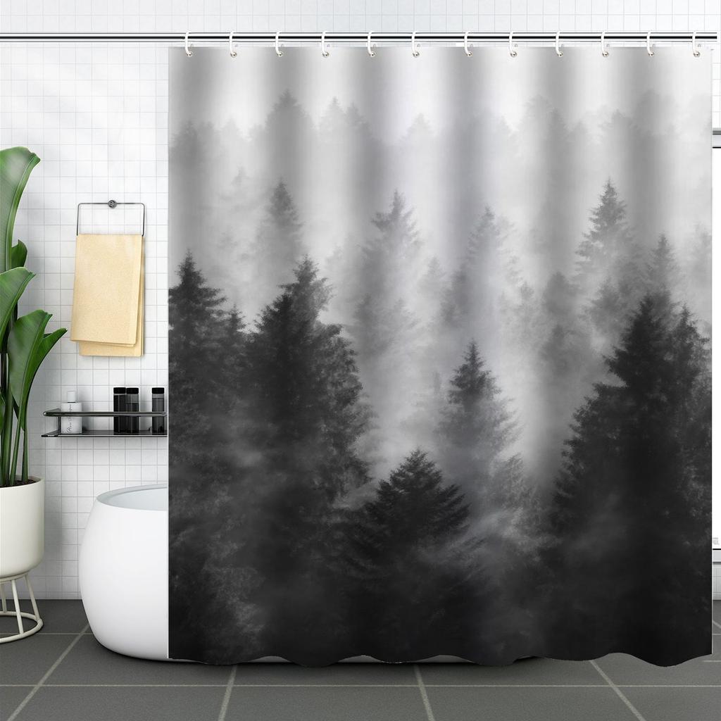 Duschvorhang Wasserdicht Und Schimmelresistent Digitaldruck Waldpflanze Duschvorhang Badezimmer Duschstoff Trennvorhang Ohne Stanzen