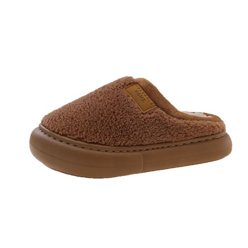 Simple Plush Cotton Slippers Women's Winter Indoor Home Non-slip Thick Bottom Plush Warm Couple Advanced Cotton Mop