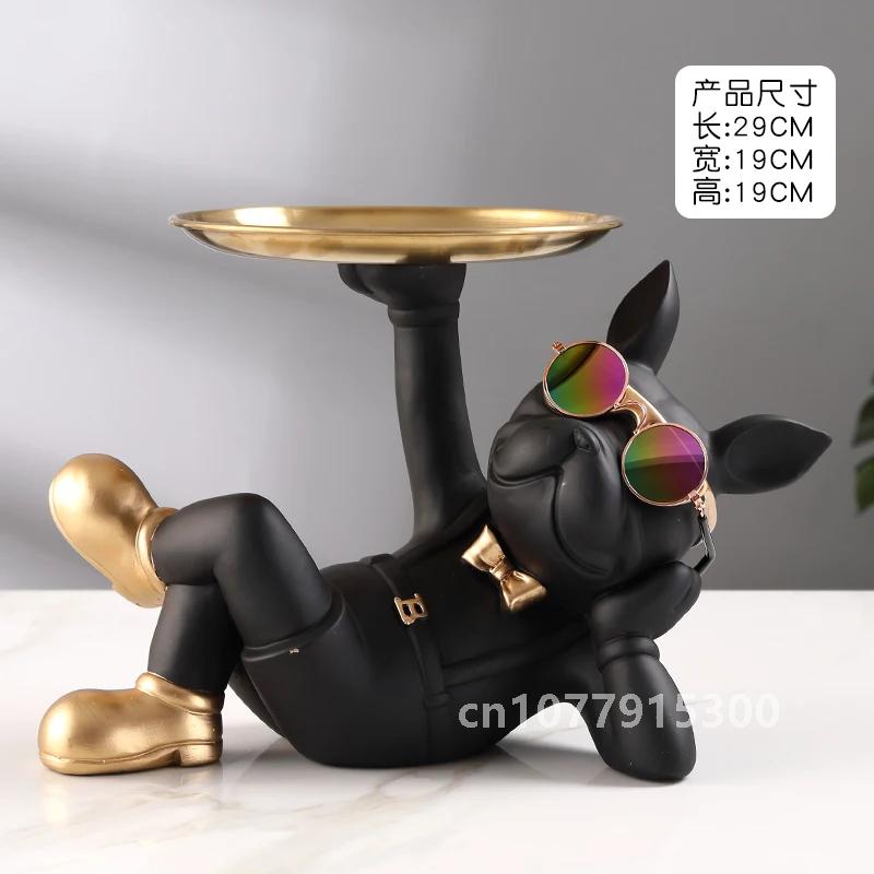 Bulldog Animal Figurines,Home Decoration Accessories,Table Ornaments,Storage Tray,Dog Model Statue,Sculpture Living Room Decor