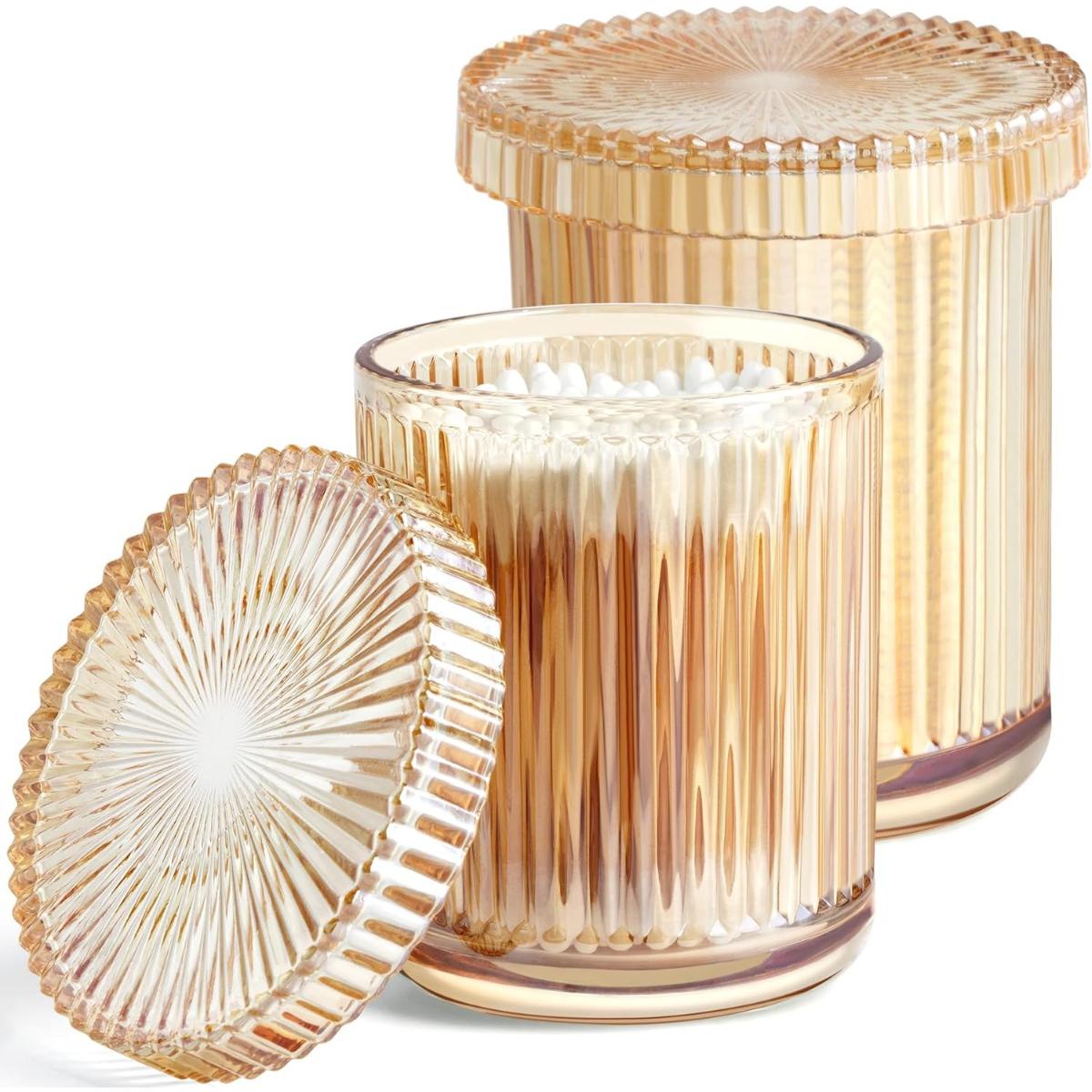 

1Pack Glass Qtip Holder Dispenser Set Bathroom Organizer for Cotton Swabs Pads Clear Jars Makeup Storage Bathroom Accessories