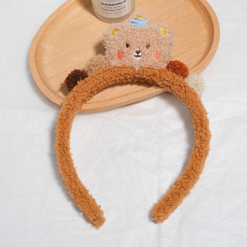 Niedliches braunes Bären-Plüsch-Stirnband für Damen zum Gesichtswaschen und Haarstyling