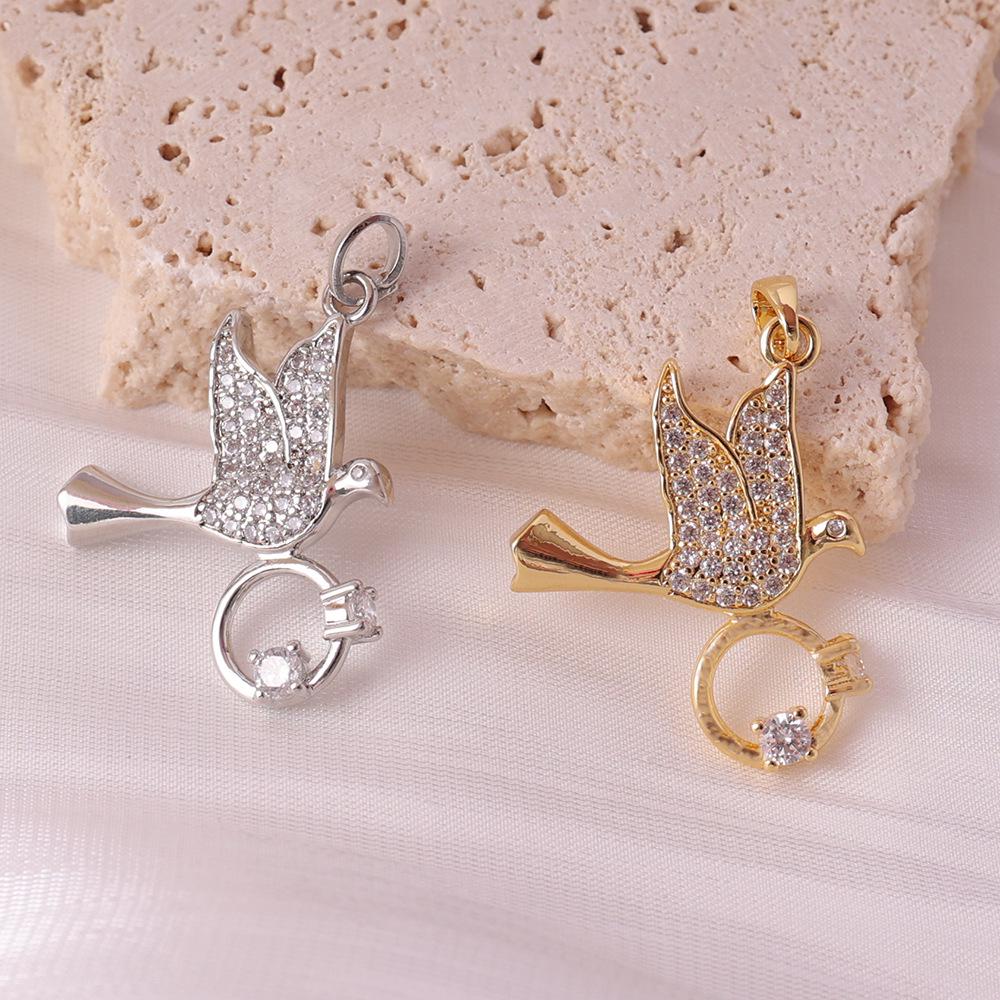 European Romantic Dove Pendant with Diamond Inlay, Copper-Plated Micro-Paved for a Luxurious Fashionable Look