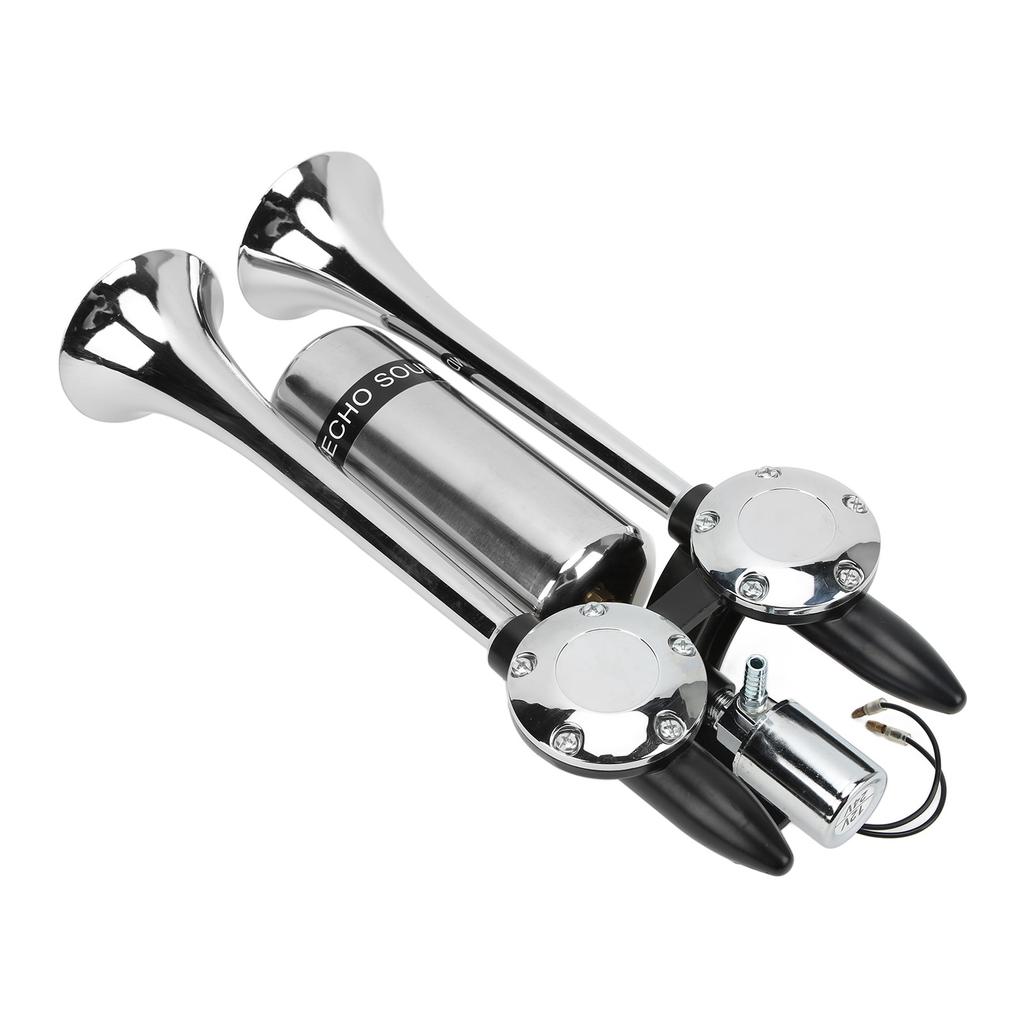 300DB Car Air Horn Zinc Alloy Chrome Plating Double Tube Loudspeaker for Train Ship SUV RV Truck Motorcycle DC 12V 24V