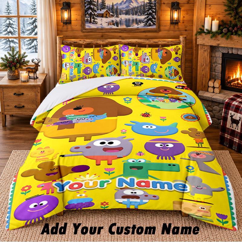 Hey Duggee Custom Name 3Pcs Bedding Set 1 Bed Sheet 2 Pillowcases Bedroom Home Decor