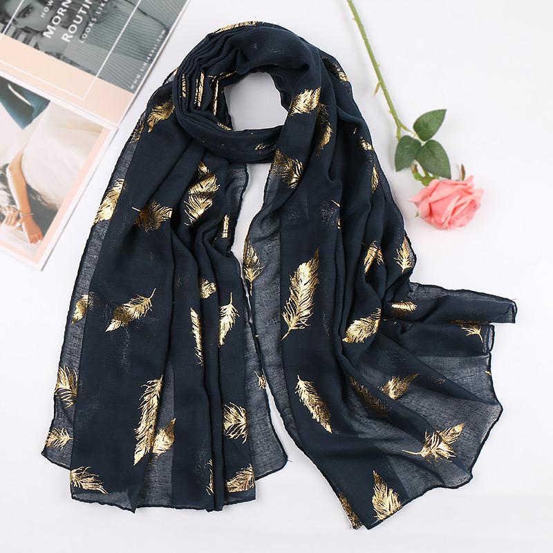 Bronzing Feathers Cotton Hijab Scarf For Muslim Woman Hijabs Shawl Viscose Soft Headband Ethnic Islam Turban Female Headscarf