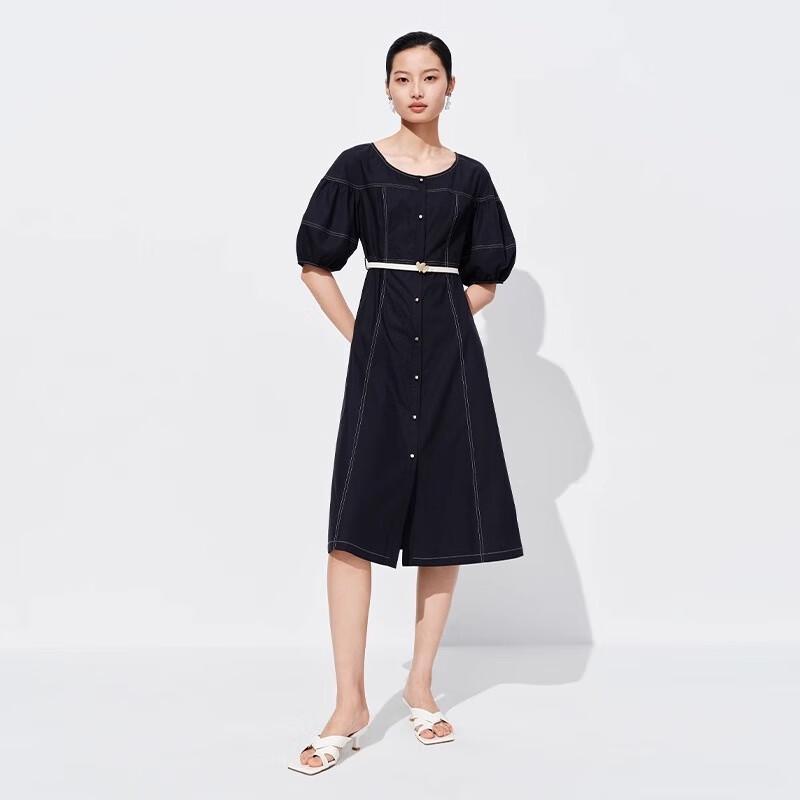 

Sweet Basil Women s Round Neck Cinched Waist Short Sleeve A-Line Dress M