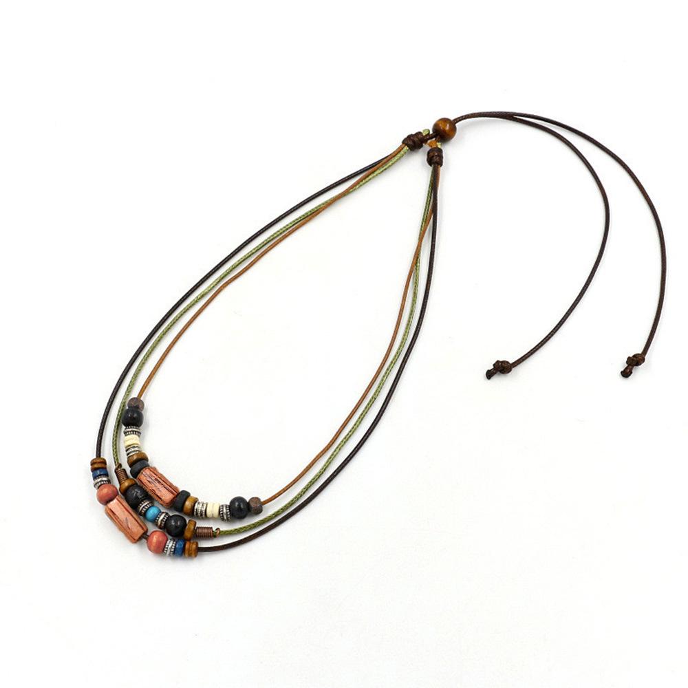 Bohemian Multi-Layer Wooden Bead Necklace: Versatile Ethnic Style Choker
