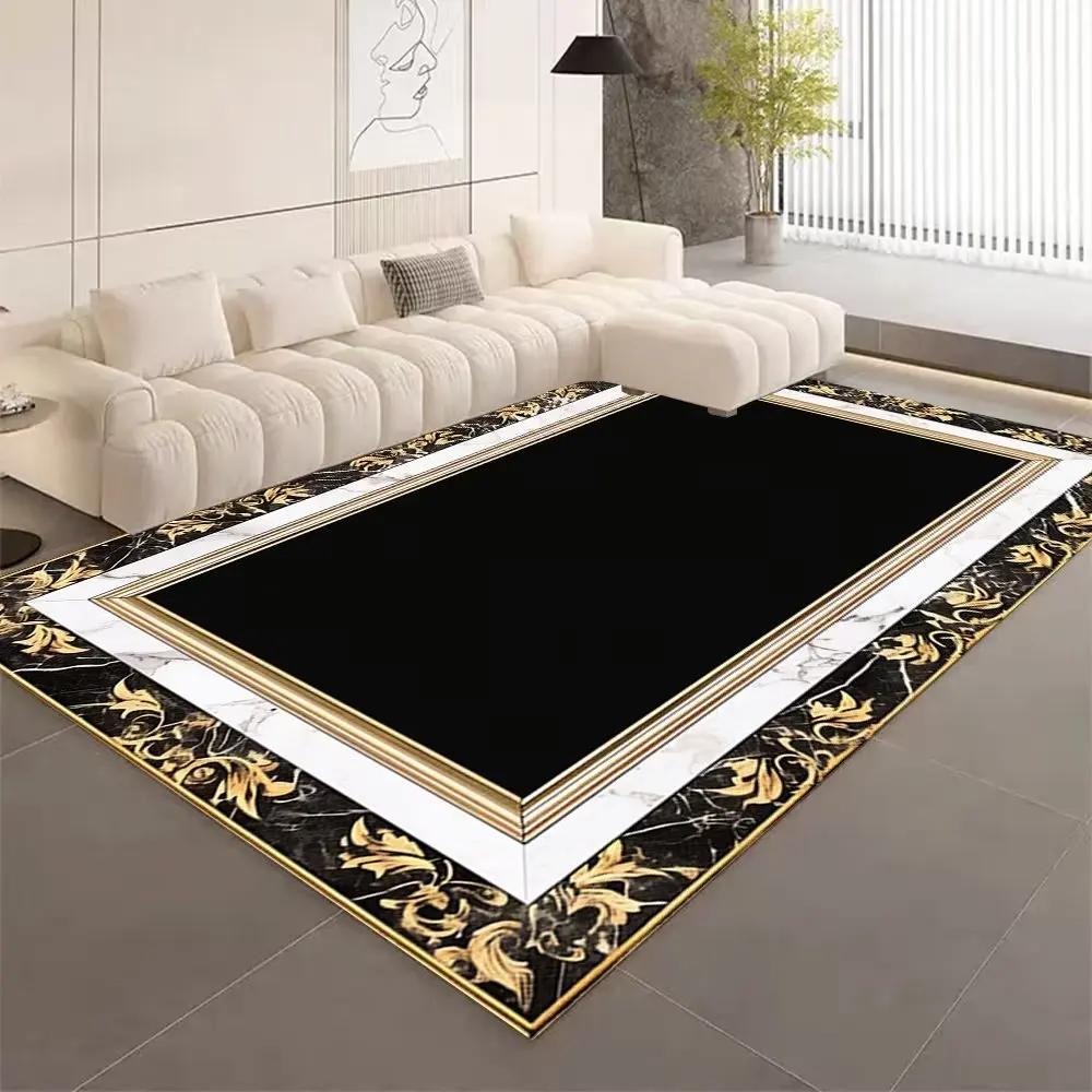 European Style Living Room Carpet Home Decoration Black Golden Carpets Marble Geometric Sofa Lounge Rug Luxury Bedroom Floor Mat