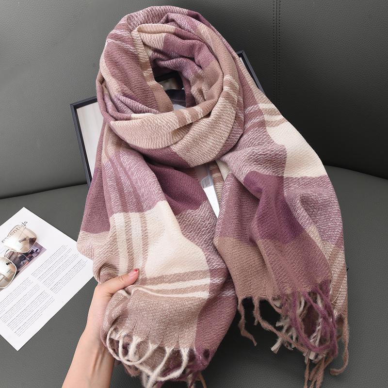 Autumn And Winter Cashmere Scarf Women'S Warm And Thickened Outer Shawl Striped Plaid Simple Scarf