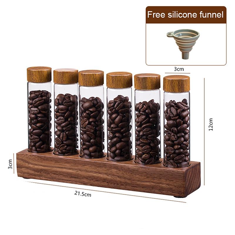 Контейнер для хранения кофейных зерен, стеклянная витрина, 6/12 тюбиков, одноразовые кофейные принадлежности с деревянной подставкой 6 long