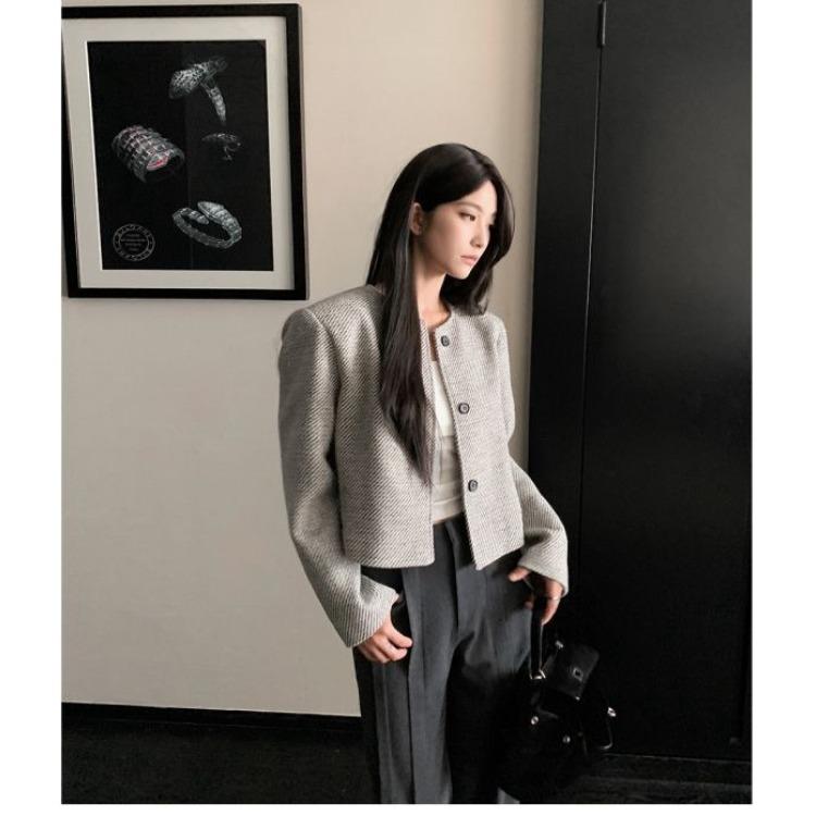 Short Striped Chunky Knit Jacket Women Spring Autumn Loose Fit Retro Round Neck Single Breasted Coat