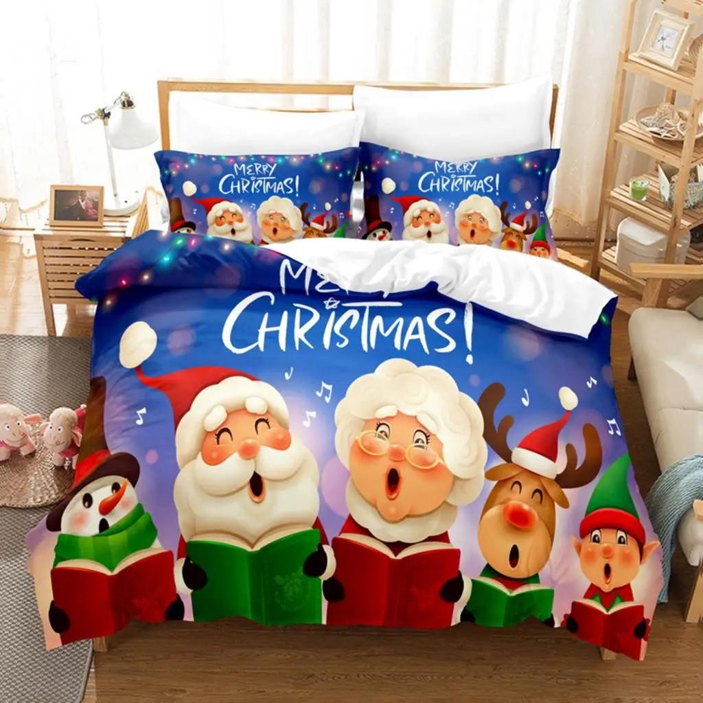 Christmas Duvet Cover Set Santa Claus Elk Children Bedding Set Holiday Gifts for Bedroom Decoration Queen King Full Size