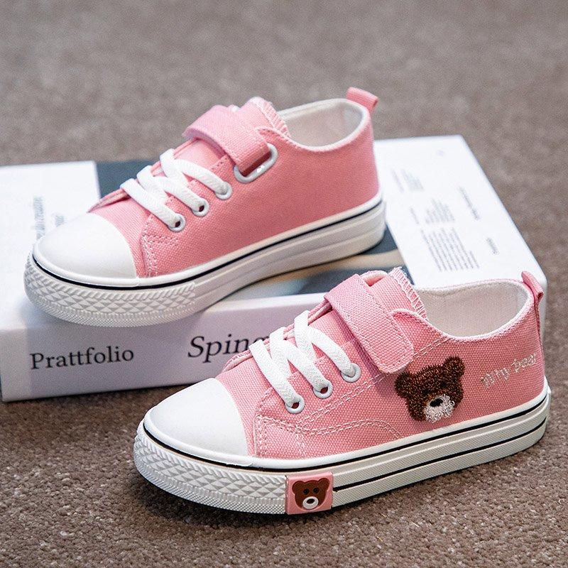 Children's Canvas Shoes New Spring and Autumn Boys' Soft Sole Sports Shoes Girls' Fashionable Big Kids' Velcro Sneakers