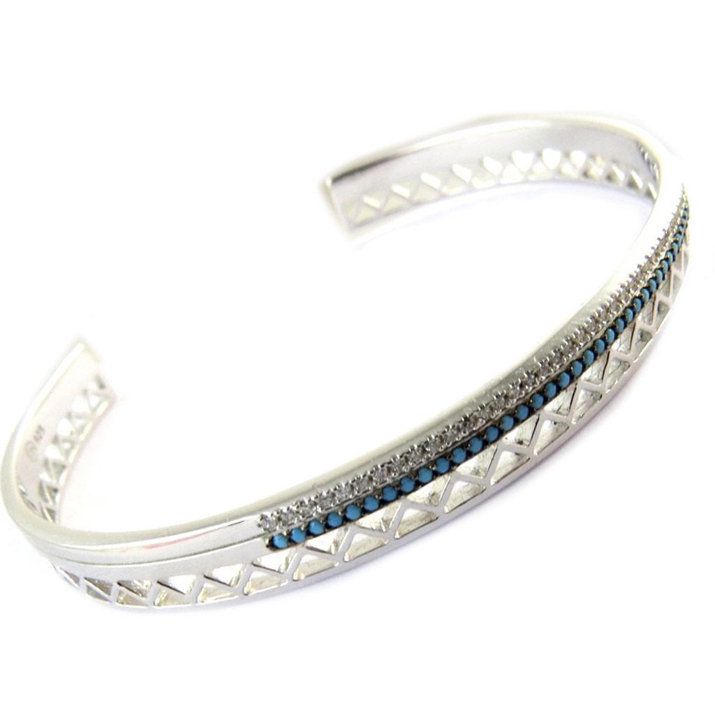 Les Trésors De Lily [N6206] - Open Silver Bracelet 'Navajos' Turquoise Silver - 56 Mm 6 Mm