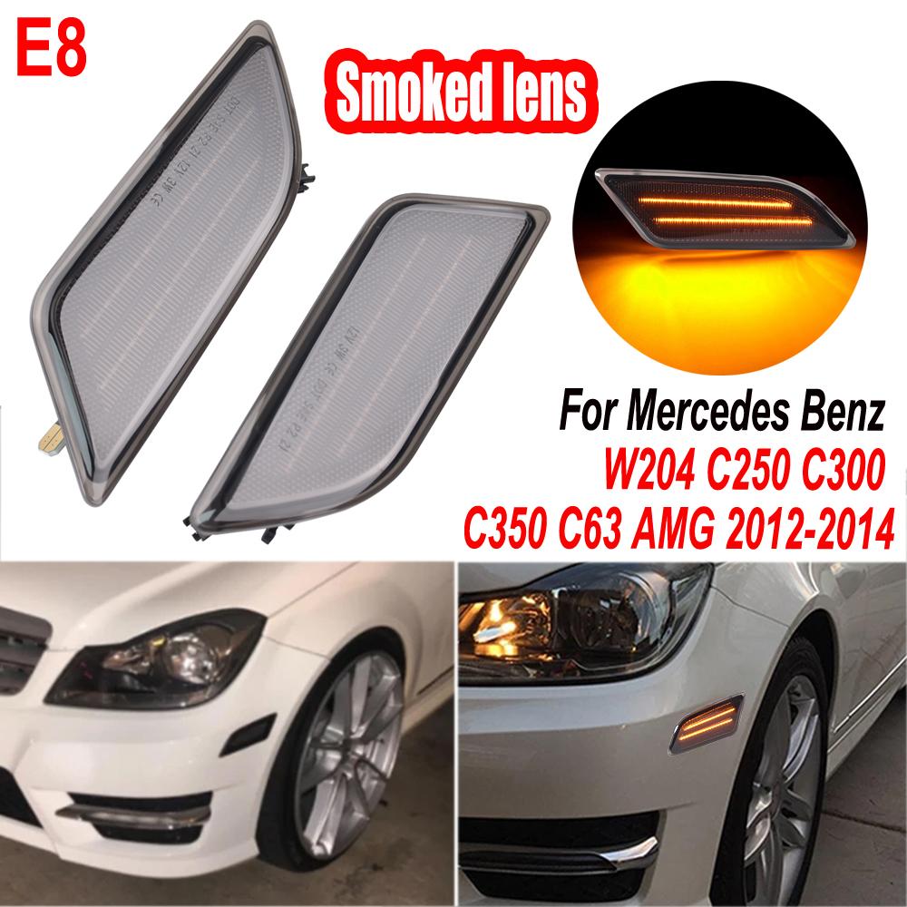 For Benz C-Class W204 C250 C300 C350 C63 AMG 2012-2014 Car Front Amber LED Side Marker Lamp Turn Signal Light Smoked Black Lens