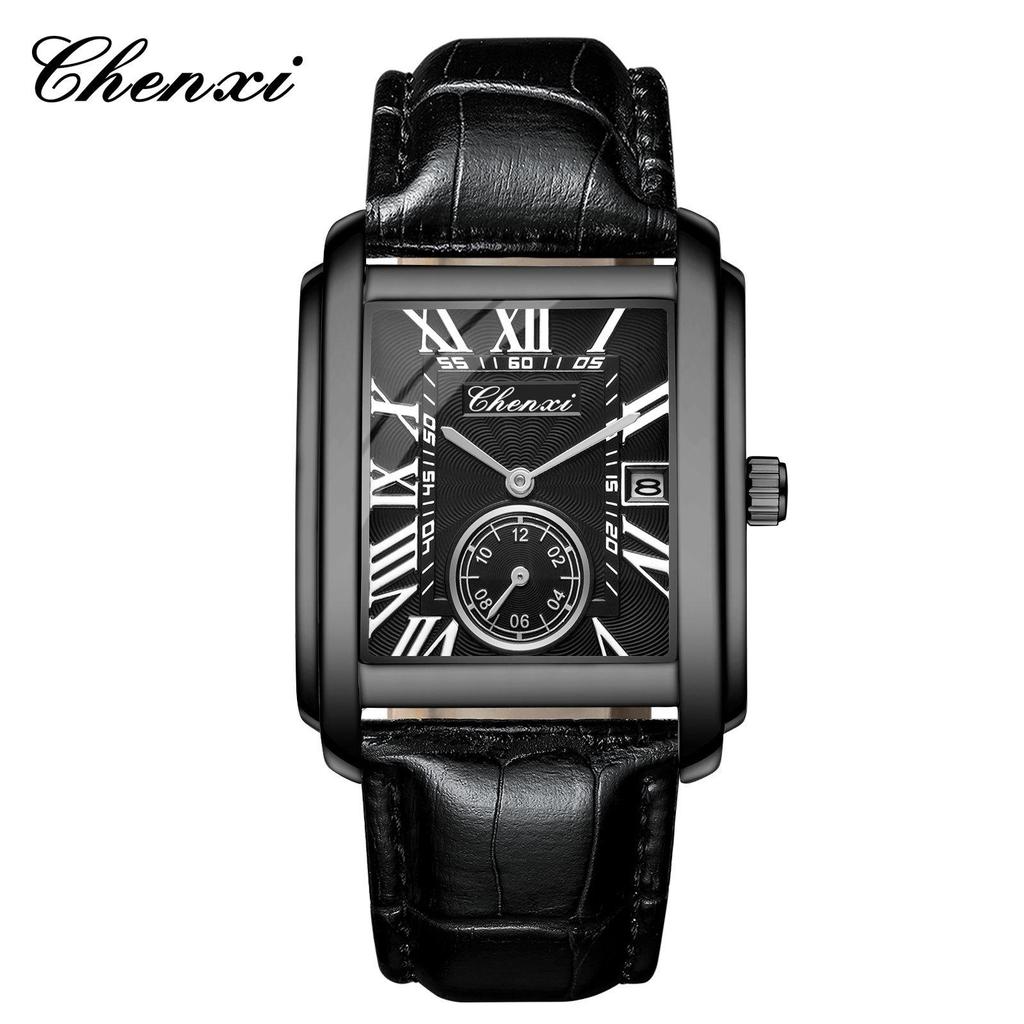 Douyin Trendy Square Quarzuhr mit Lederarmband – Marke Morning Dawn für Herren