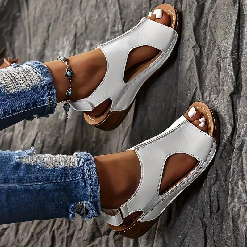 New Big Size Sandals Women's Car Stitched Breathable Velcro Hollow Wedge Sandals Women