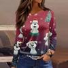 Women's Fashion Casual Slit Hem Round Neck Long Sleeve Loose Christmas Printed T-Shirt Ladies Top