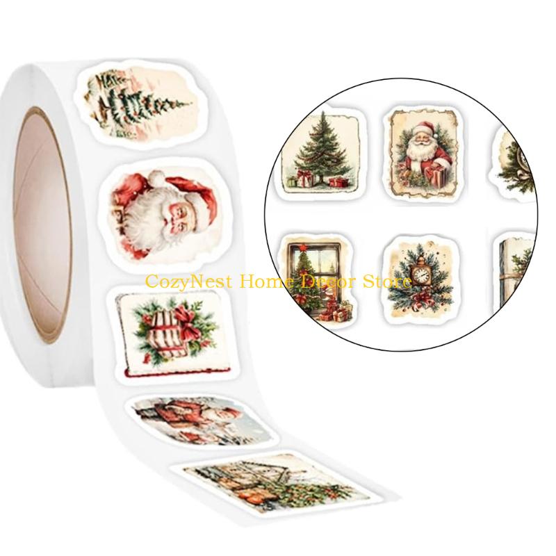 92MF 1000Pcs Holiday Packaging Label Christmas Decorative Sticker Adhesive Wrapping Label for Journal Notebook Packaging