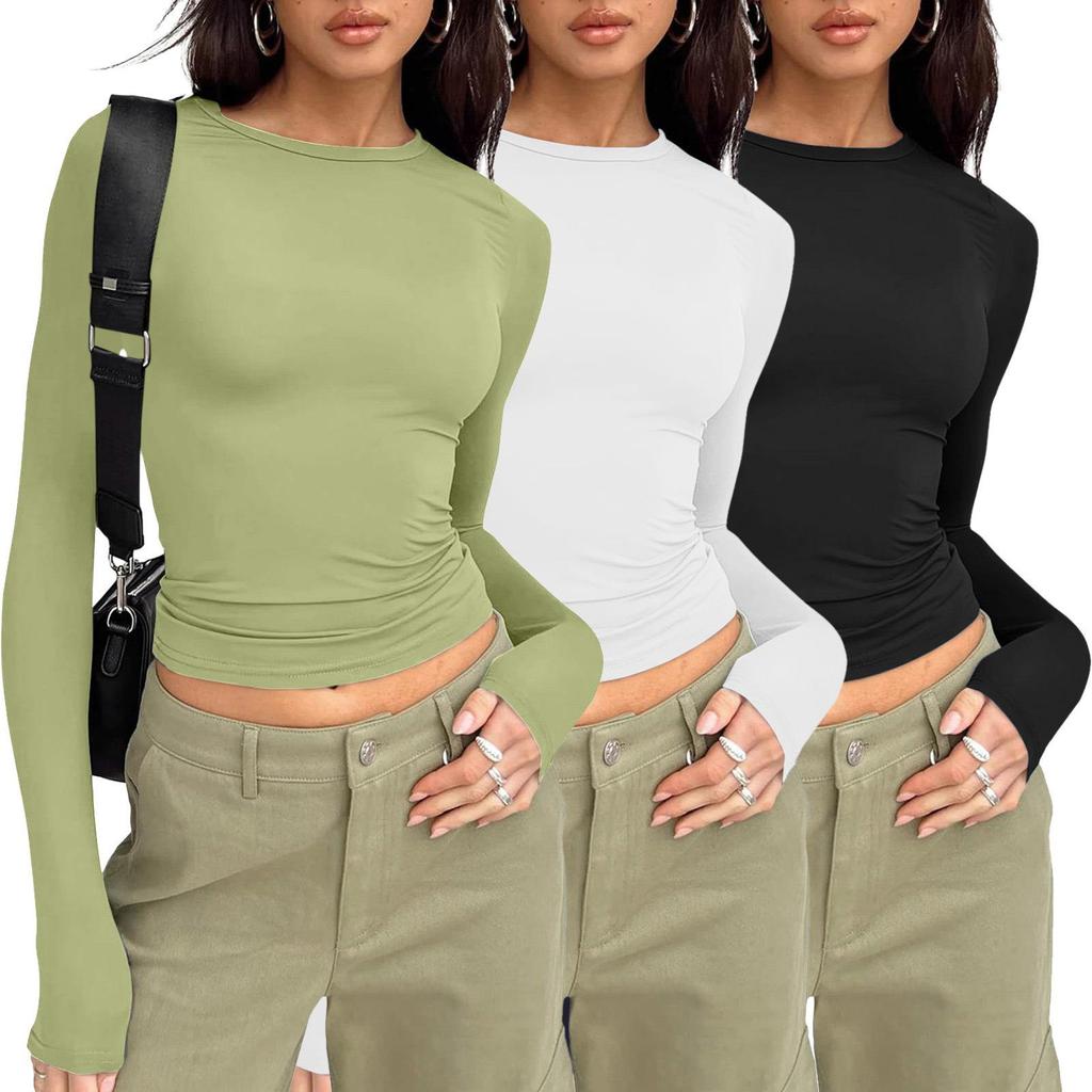 European and American Women's Casual Slim Fit Long Sleeve Pullover T-shirt Streetwear Set