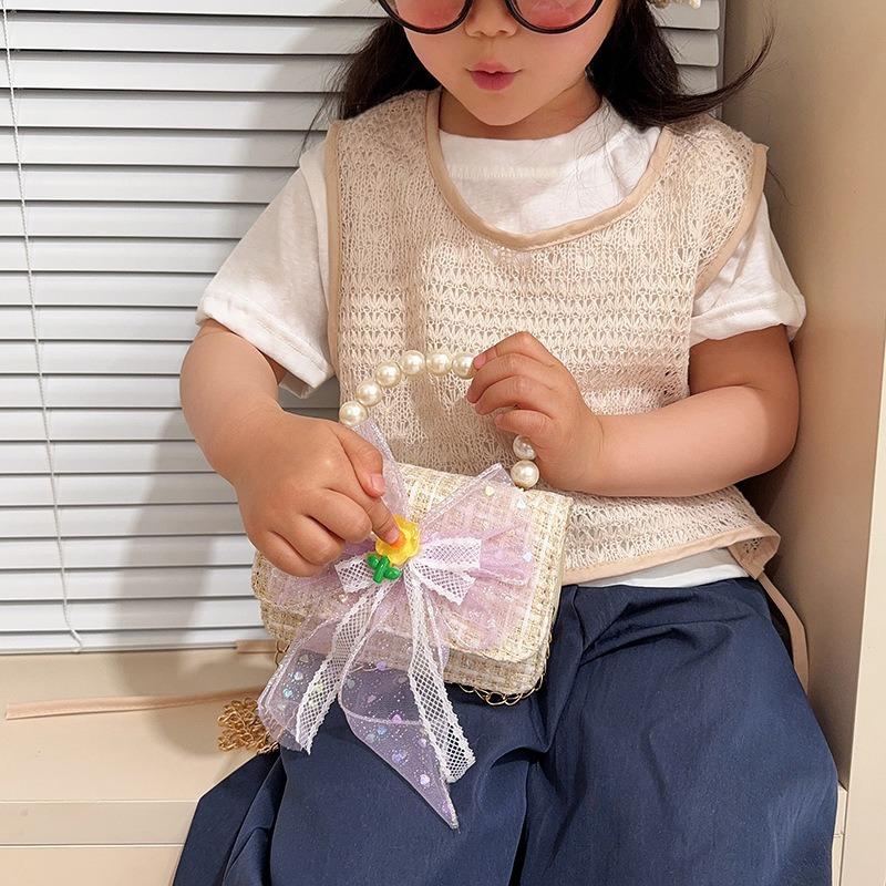 Children's bag female cartoon little princess messenger bag little girl pearl handbag chain bow change bag