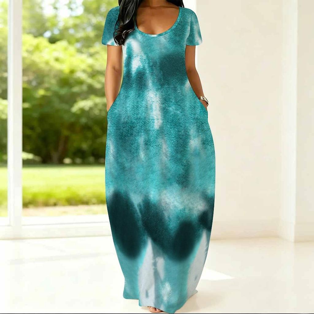Oversized Ladies Crew Neck Dress Short Sleeve Soft Fabric Garment For Summer Picnic And Daily Casual Use