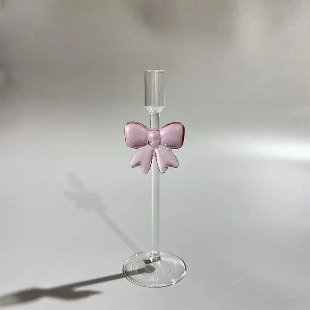 Clear Bow Candle Holder Party Decor Party Supplies Candlelight Dinner Props Table Decoration Tall Glass Candlestick Holder