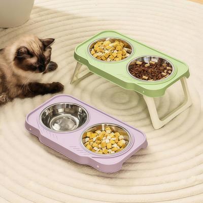Foldable Cat Bowl Double Pet Bowl Stainless Steel Puppy Dog Feeder Water Food Bowl With Stand Feeding Dish Drinker Pets Supplies