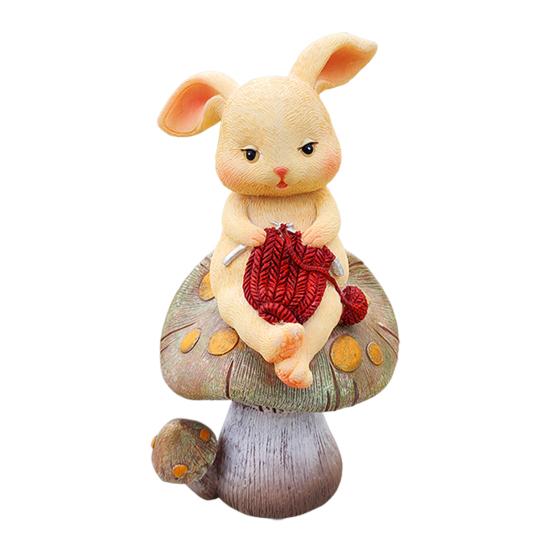 Animal On Mushroom Figurine Garden Resin Reading Pig Statue Knitting Rabbit Ornament for Fairy Garden Flowerpot Balcony Desk
