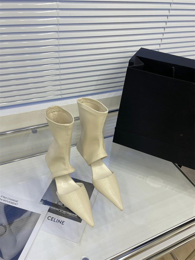 

Нишевые Spice Girl Сексуальные Остроносые Короткий Каблук Полые Полые Крутые Ботинки Эластичные Короткие Ботинки Летняя Облегающая Женская Обувь 40 бежевый