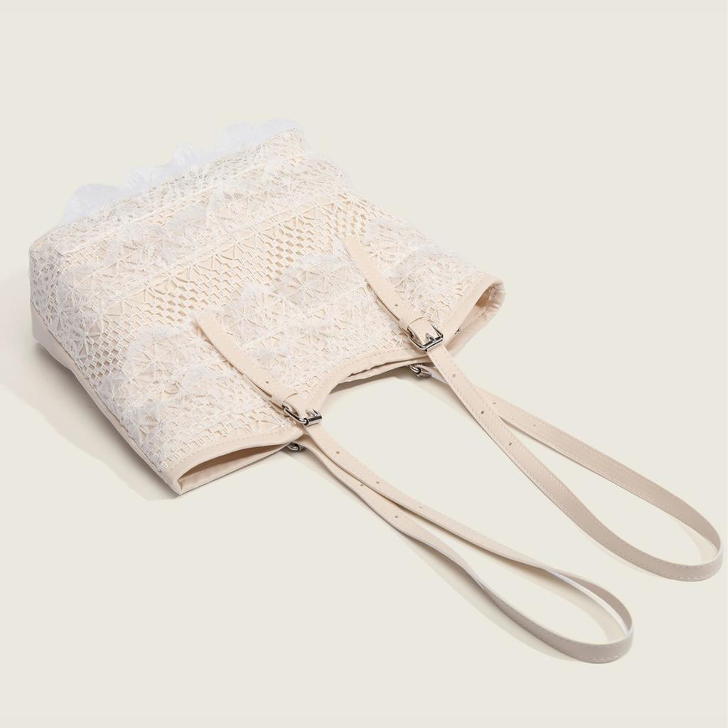 Korean Style Ins Lace Tote Bag for Women Fashion Versatile Shoulder Handbag Niche Large Capacity Commuter Underarm Bag
