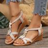 Fashion Large String Bead Wedges Sandals Women Cross Band Decor Thick Sole Platform Sandals Plus Size Light Comfort Bohemian Sandals