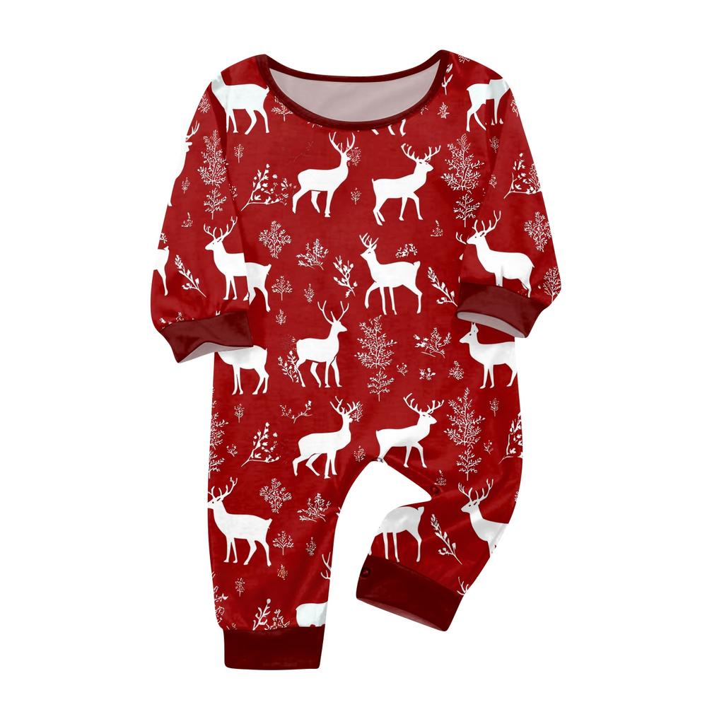 Christmas Print Family Matching Pajama Set Long Sleeve Round Neck Sleepwear for Parent and Kid