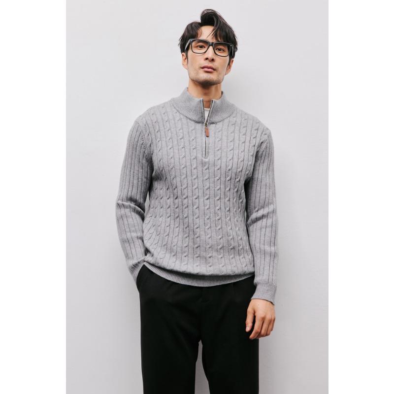 Half Zip Stand Collar Twisted Knit Sweater Men Casual Business Winter Outerwear