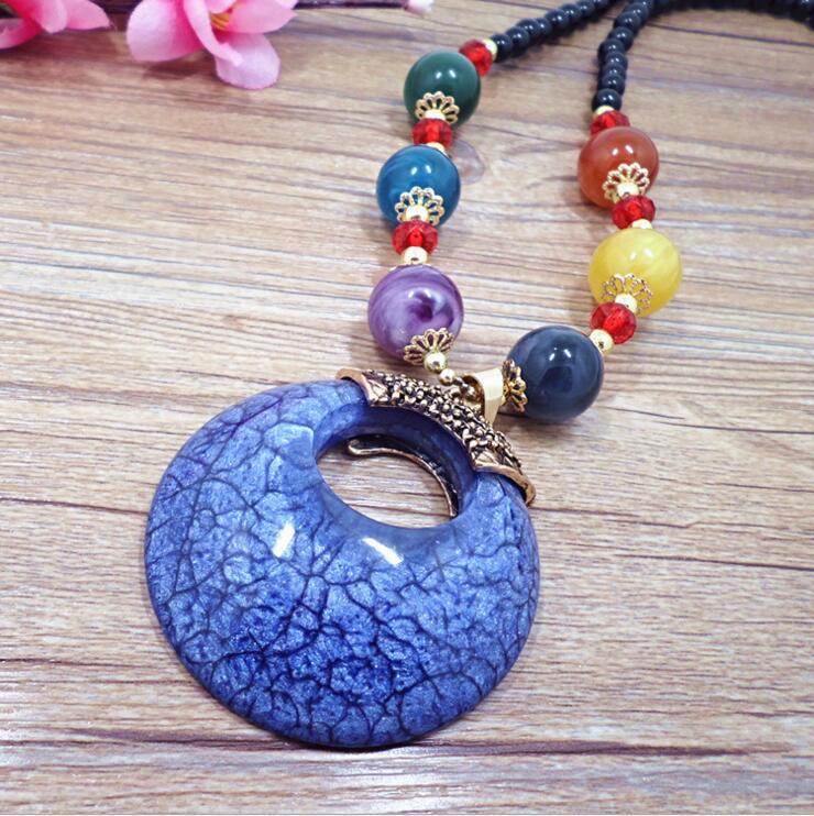 Ethnic Style Long Necklace: Retro Water Drop Pendant with Colored Shell for Fall/Winter