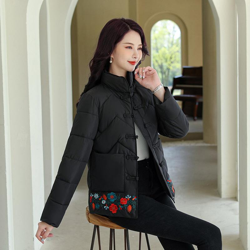 Thickened Cotton-padded Clothes Women's Short Winter New Middle-aged Mother Clothes Embroidered Retro Down Cotton-padded Jackets Women