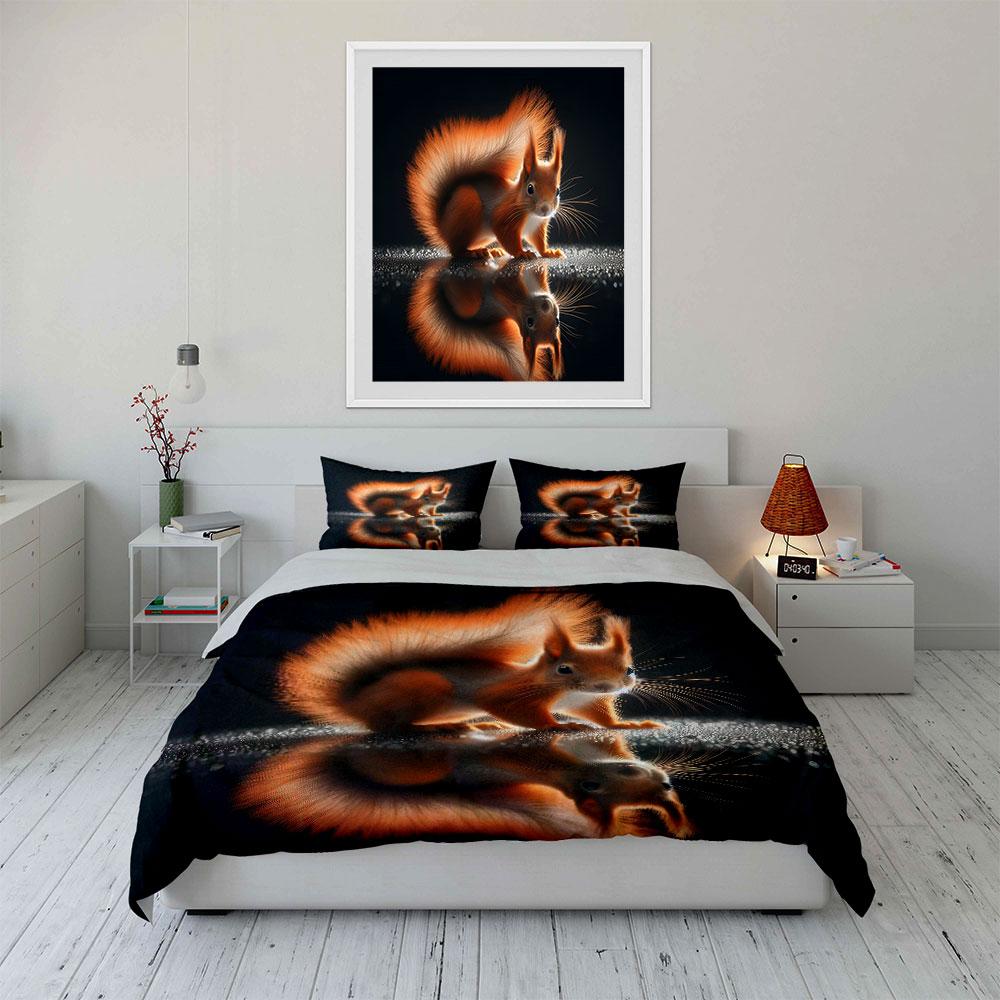 Fluffy Red Squirrel Reflection Printed Duvet Cover Set1 Duvet Cover+2 Pillowcasemulti Size Bedroom Bedding Decor Luxury Gifts