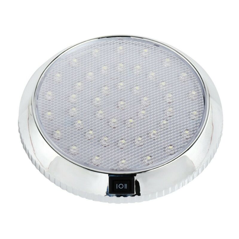 12V 46 LED Round Car Roof Light Lamp Chrome Carbon Look Interior Super Bright with ON/OFF Switch For Camper Van Caravan Boat RV