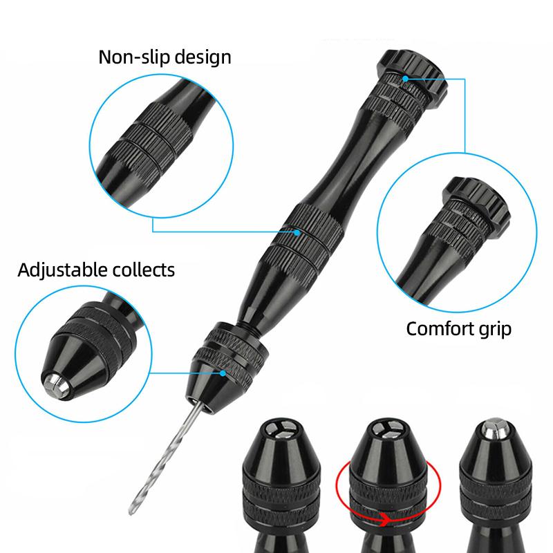 Mini Micro aluminiowa wiertarka ręczna 0.3-3.6mm z uchwytem bezkluczowym wiertła kręte HSS do biżuterii rzemieślniczej ręczne wiercenie narzędzia obrotowe